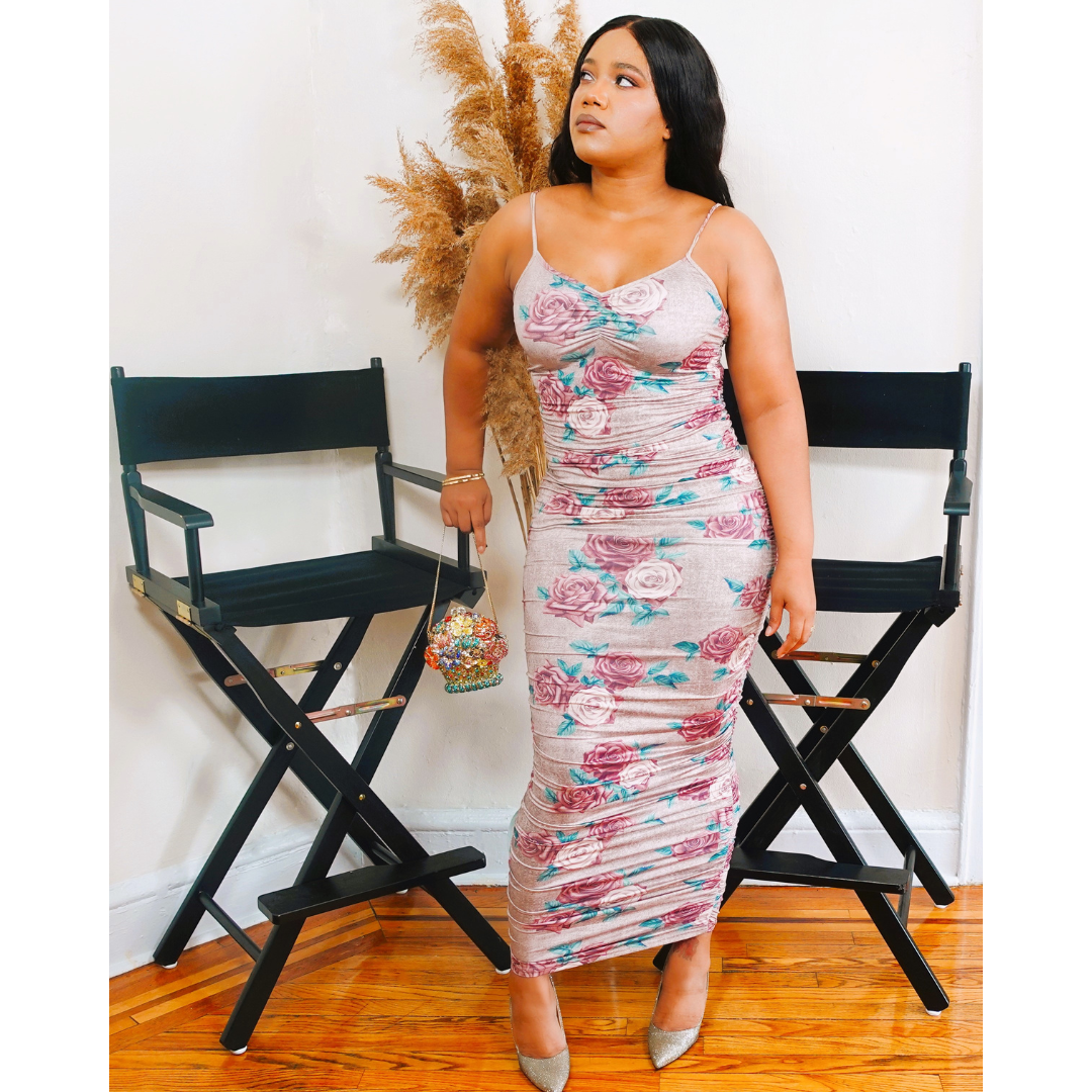 Floral Ruched Midi Dress - shadzvern Floral Ruched Midi Dress - shadzvern