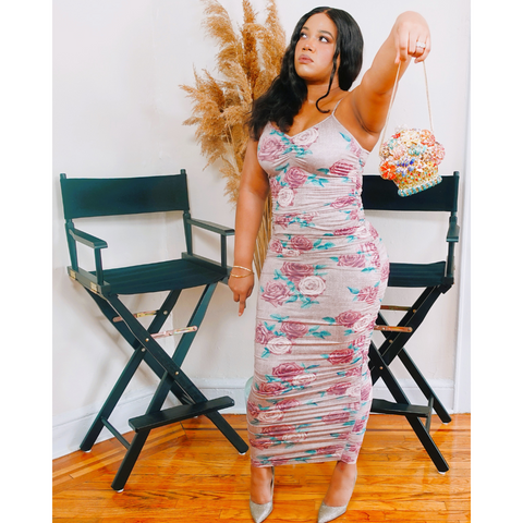 Floral Ruched Midi Dress - shadzvern Floral Ruched Midi Dress - shadzvern